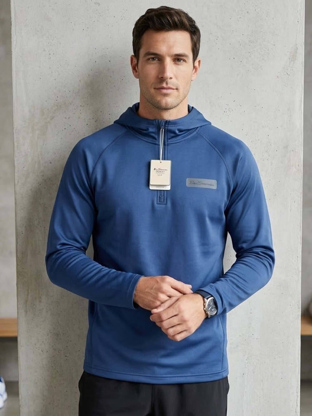 NWT Ben Sherman Sport Golf 1/4 Zip Hooded Pullover Blue Medium